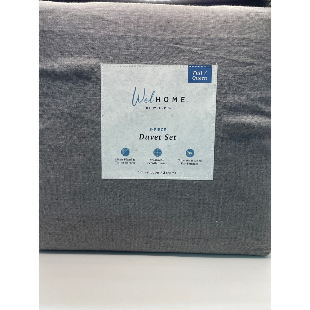Wellhome Duvet Set Full/Queen Gray NEW Linen Blend Percale 3-Piece M3281